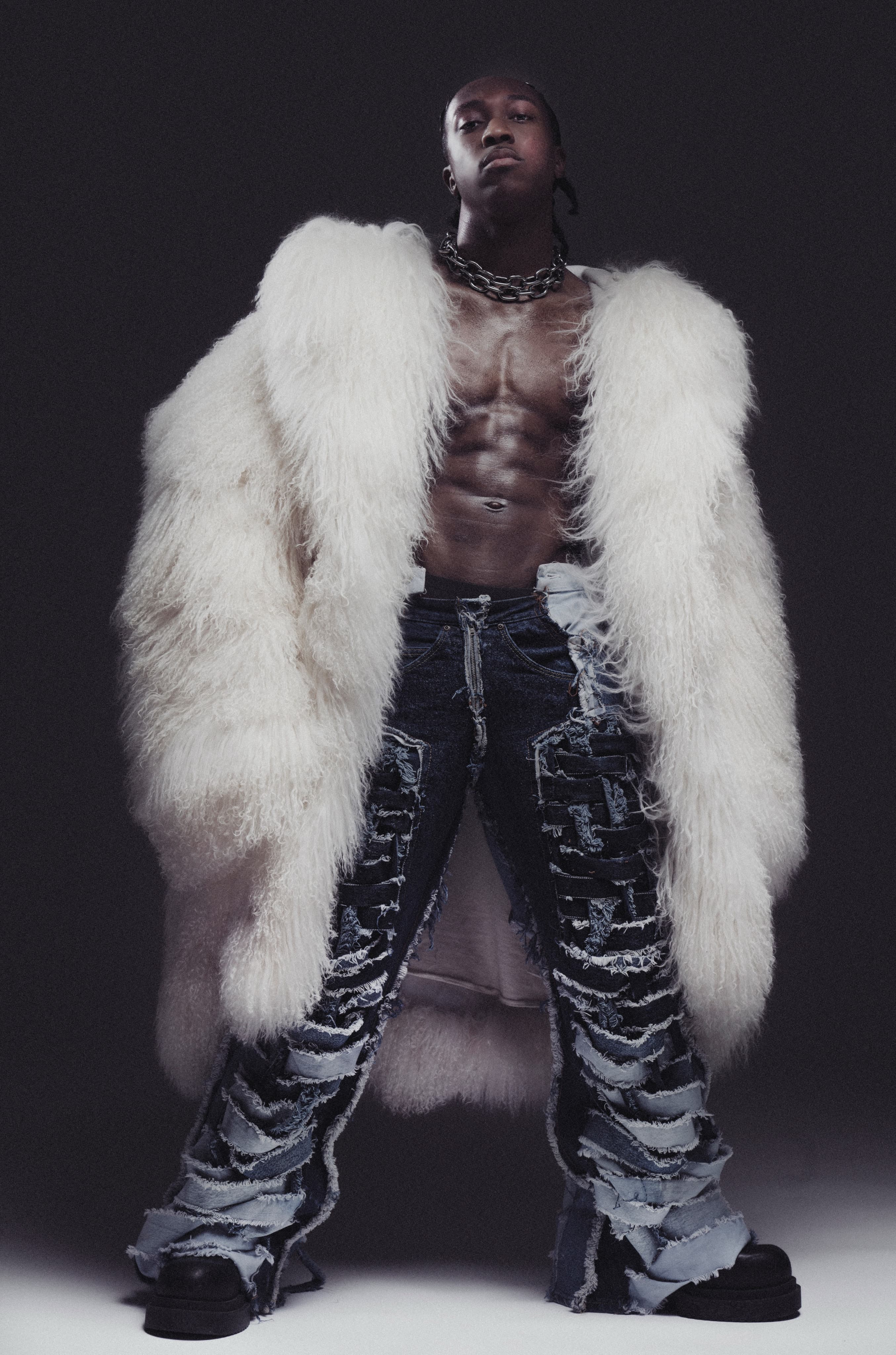 White fur grand entrance portrait