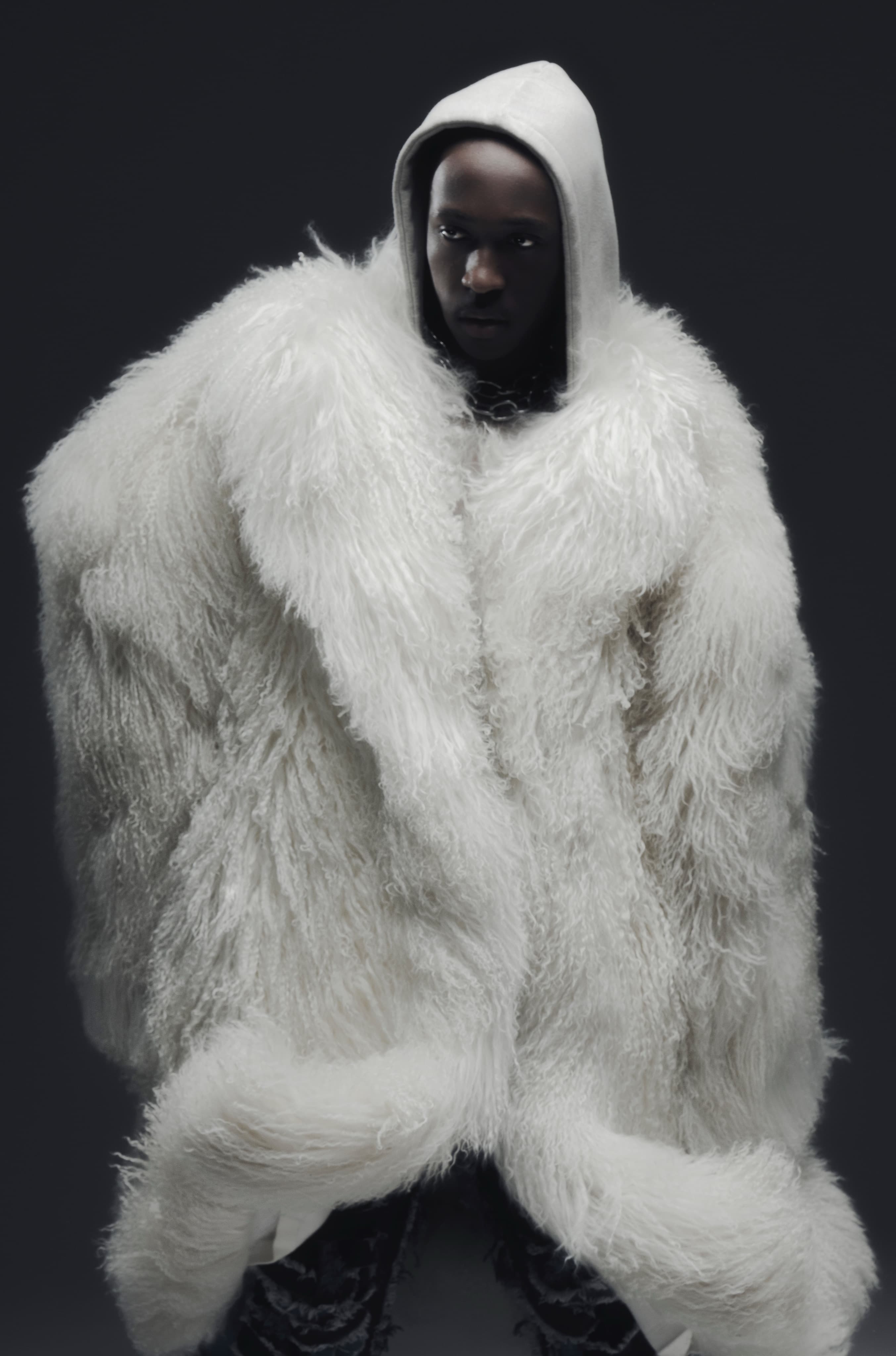 White fur hooded portrait