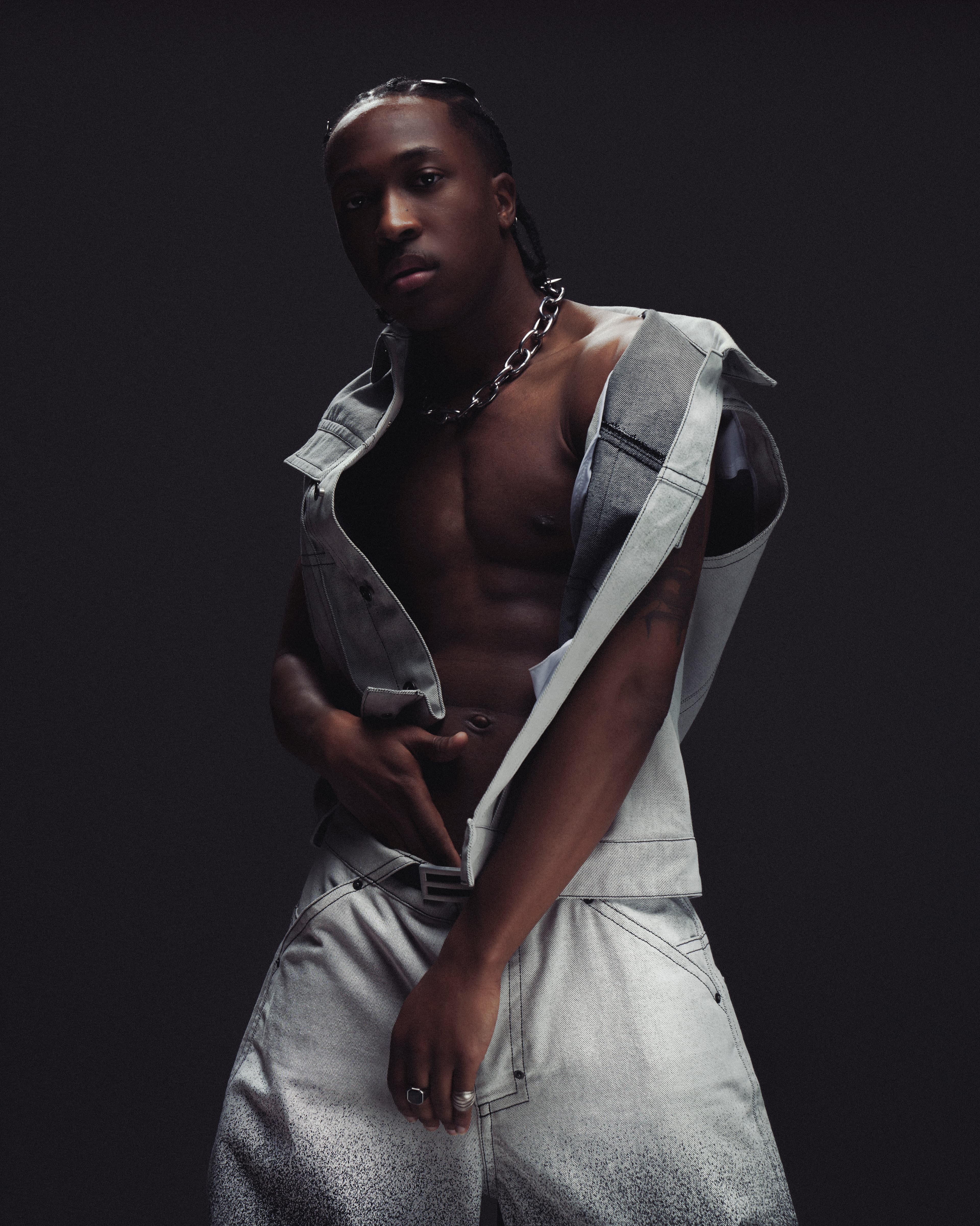 Grey studio angled portrait