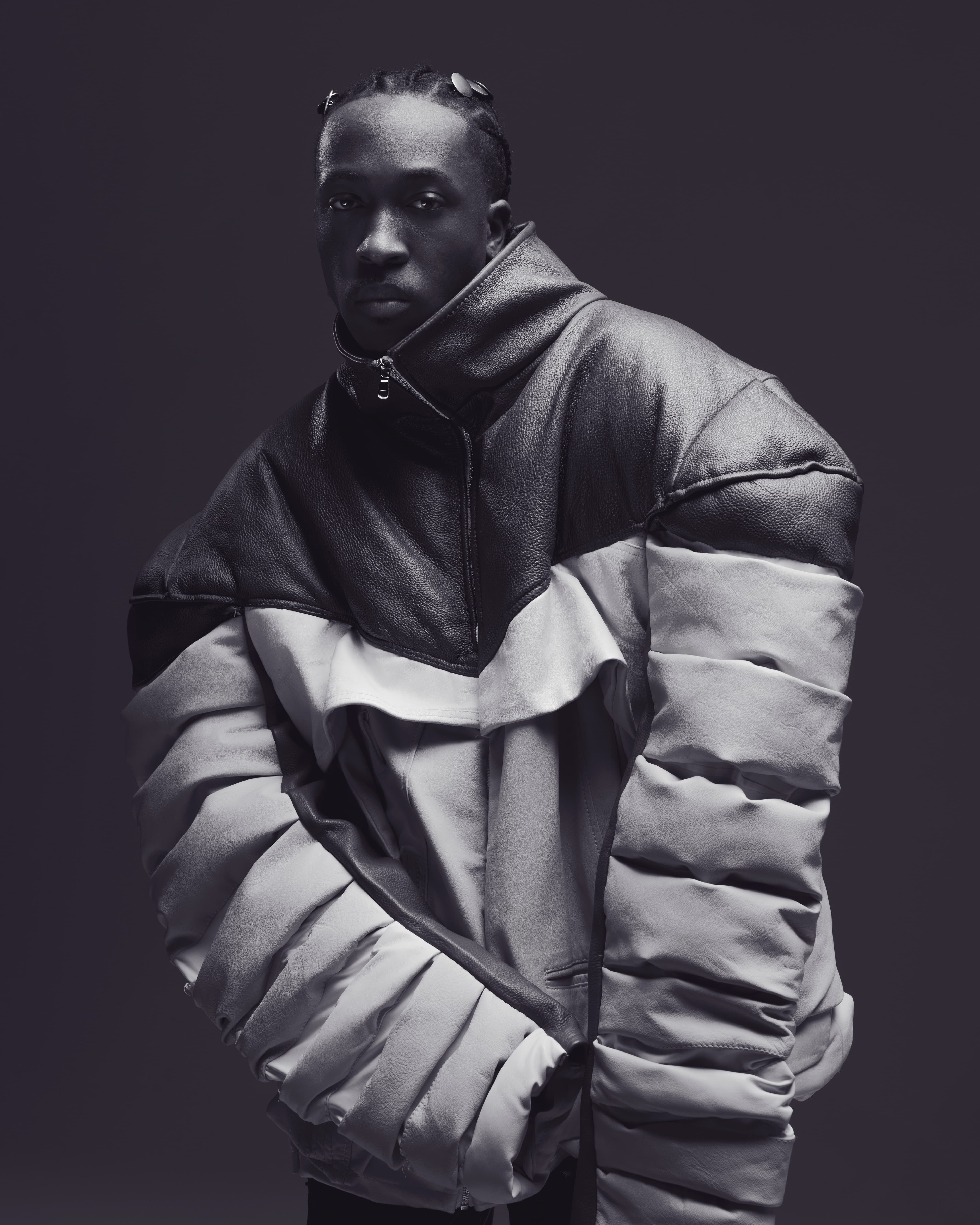 Sculptural puffer standing portrait